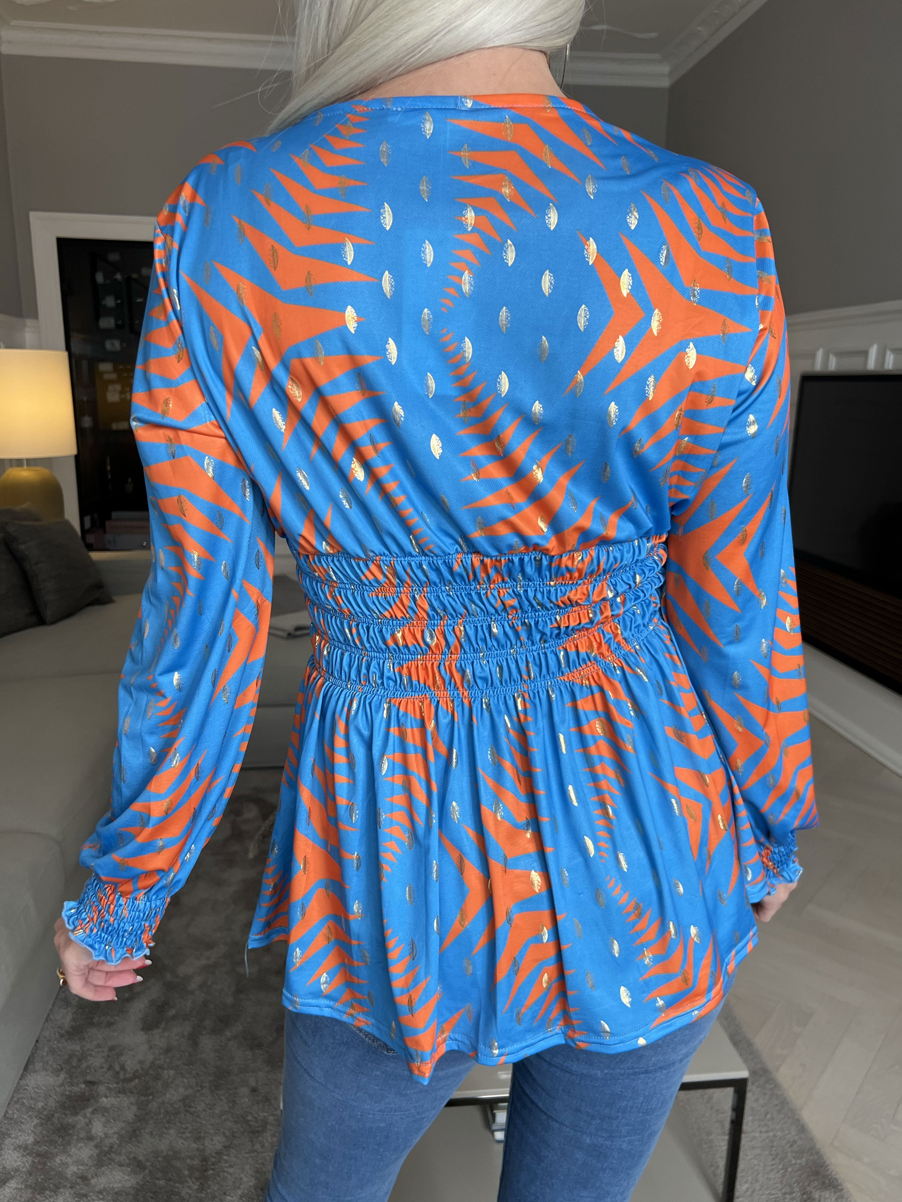 Pams Pattern Shirt L/S - Elastisk blus i skrynkelfritt tyg med långa ärmar